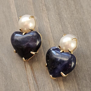 Vintage Purple Stone Heart Earrings